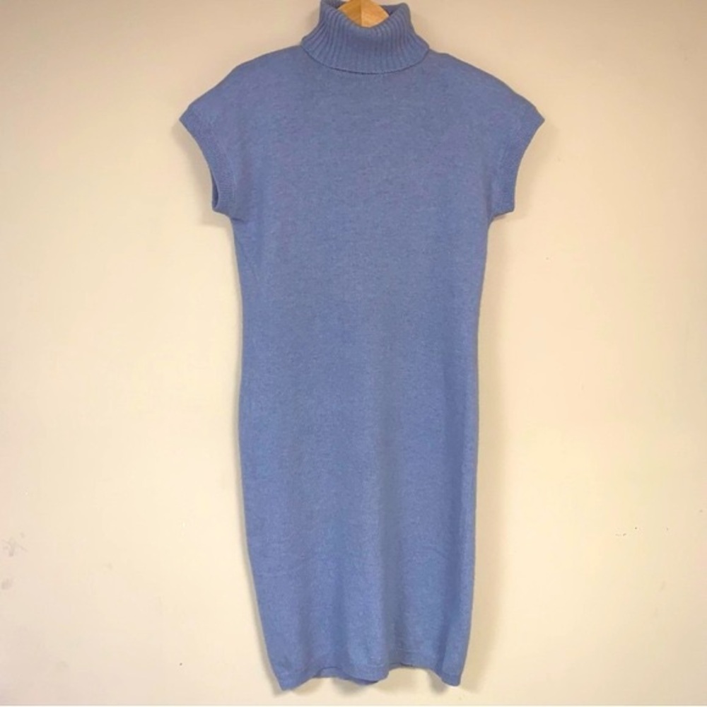 🆕 Vintage 80s Lambswool Angora Rabbit Hair Sweater Dress Small Blue Soft Summer